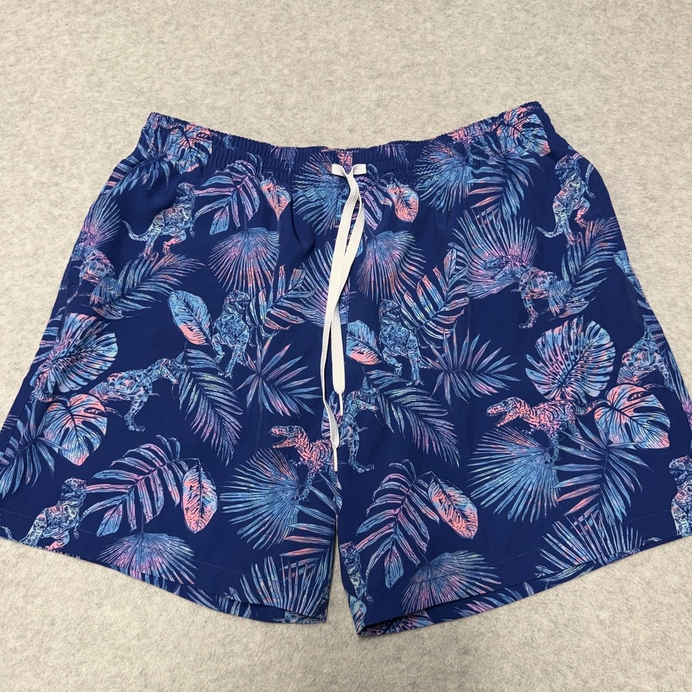 Chubbies Swim Trunks Mens 2XL Blue Dino Palm Print 5.5 Inseam Lined Drawstring